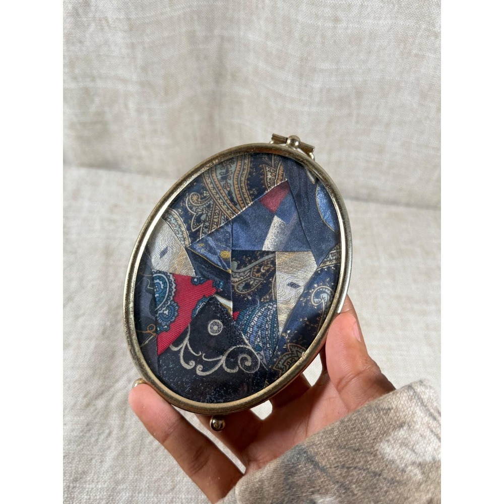 Vintage Oval Gold Picture Frame with Navy Paisley Silk, Tabletop